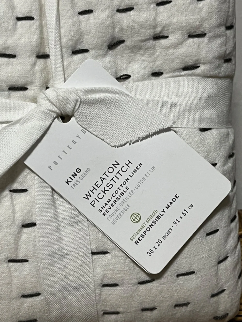 Pottery Barn Wheaton Pickstitch Shams.  Sz. King.  Set of 2